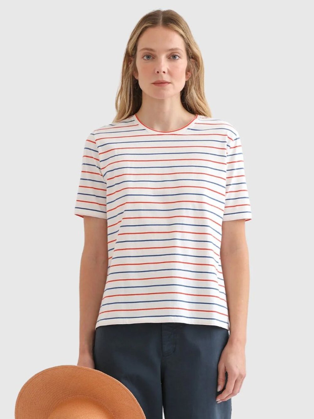 KULE White Short-Sleeve Stripe Tee with Red and Blue Stripes
